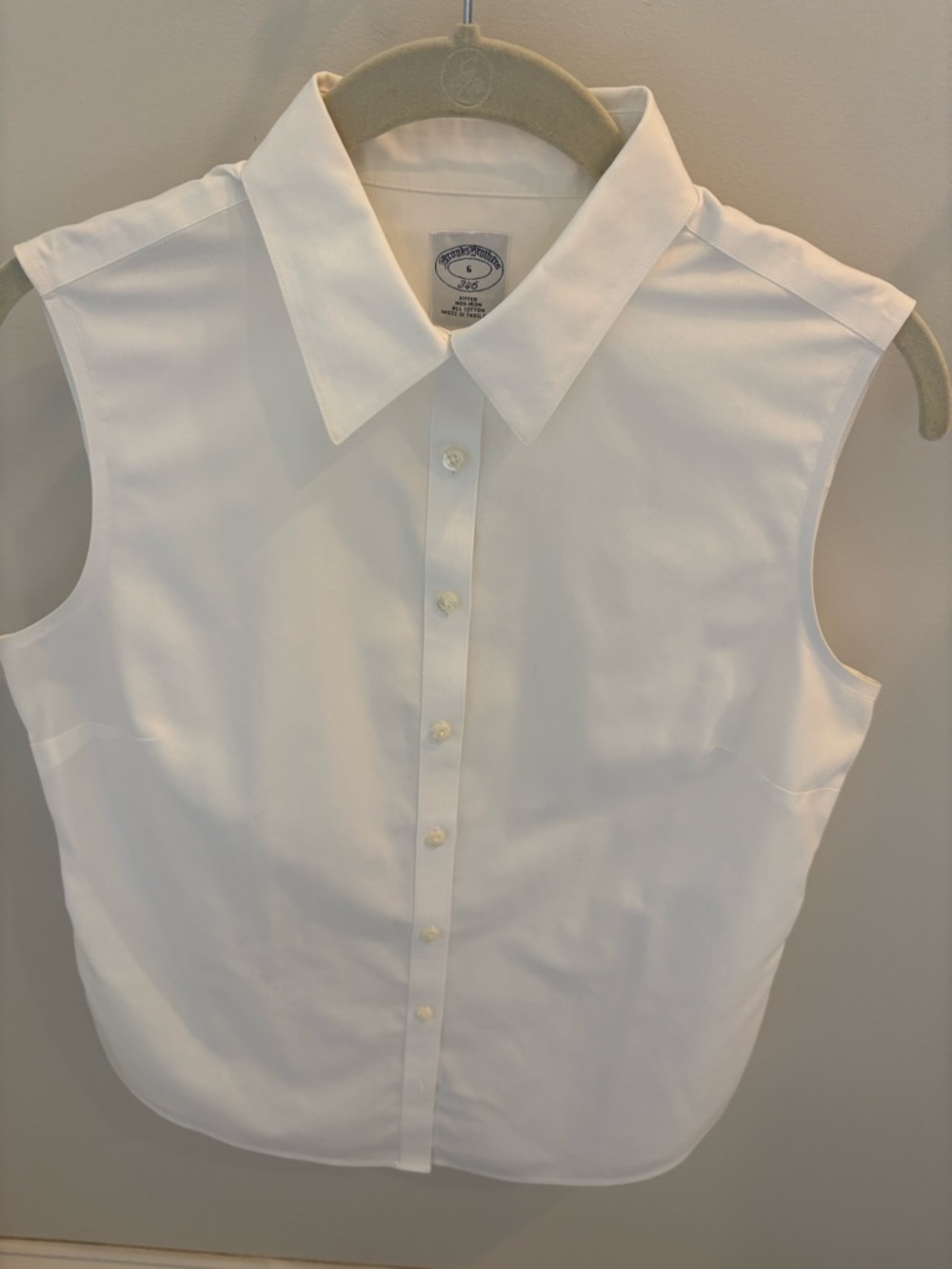 Brooks Brothers White Fitted Non-Iron Stretch Cotton Sleeveless Dress Shirt - Picture 10 of 11